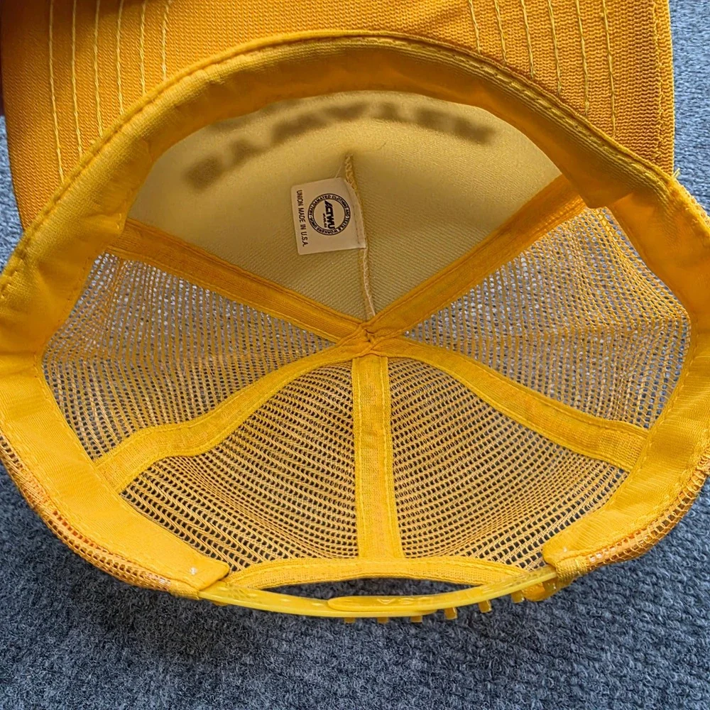 Vintage Bywater Gilvin Trucker Hat Mesh Snapback Cap Yellow White Union Made USA